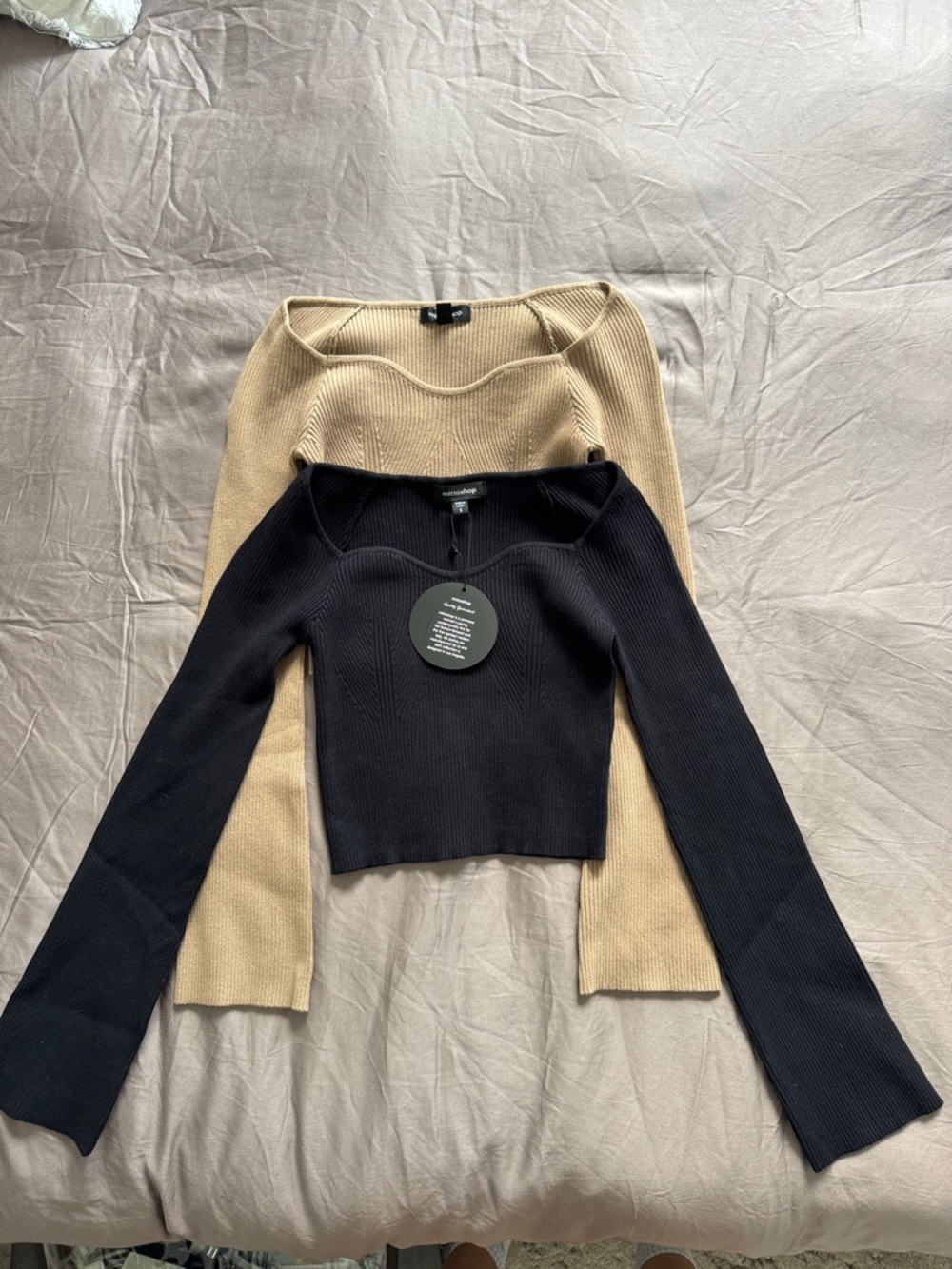 mittoshop Ribbed Crewneck Sweater Duo in Black and Beige